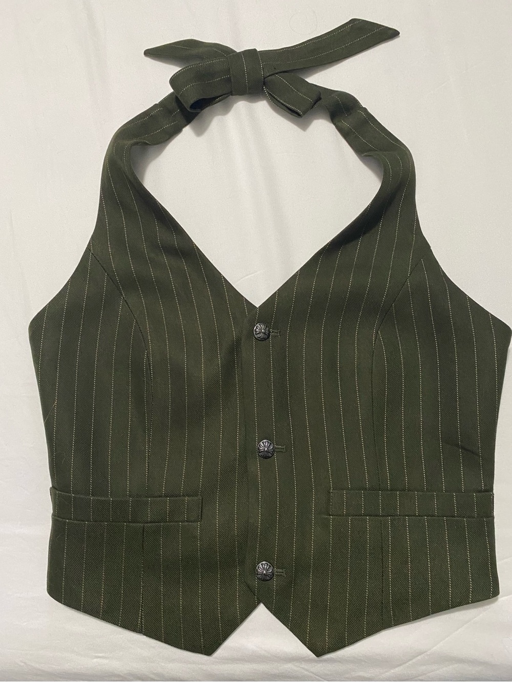 Disturbia Olive Green Pinstripe Halter Vest